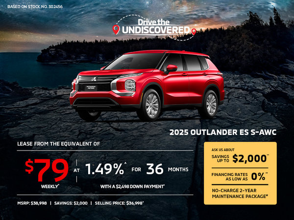 Lease a 2025 Mitsubishi Outlander ES S-AWC for as low as $79 weekly*