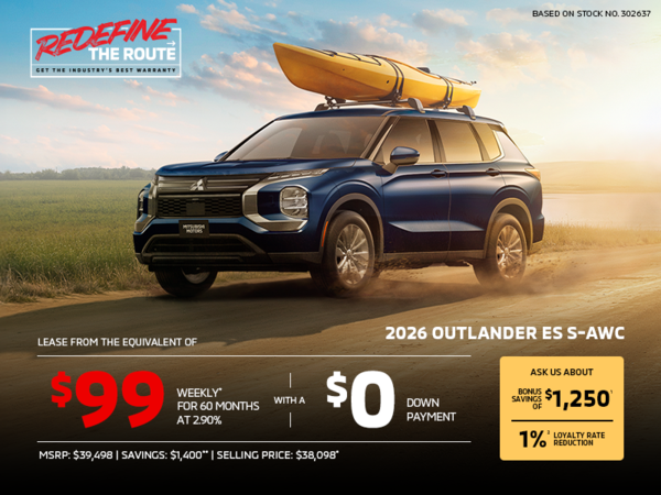 Lease a 2026 Mitsubishi Outlander ES S-AWC for as low as $99 weekly*