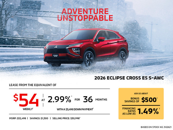 Lease a 2026 Mitsubishi Eclipse Cross ES S-AWC for as low as $54 weekly*