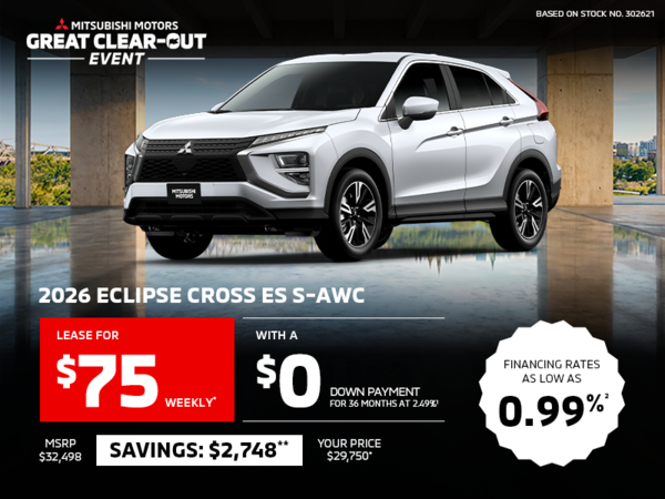 Lease a 2026 Mitsubishi Eclipse Cross ES S-AWC for as low as $75 weekly*