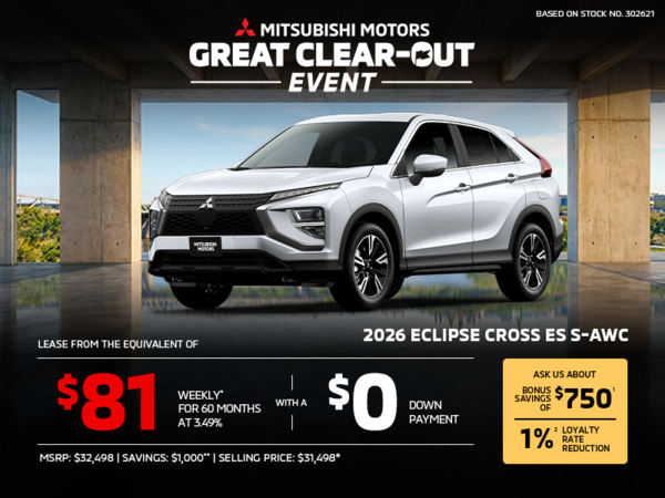 Lease a 2026 Mitsubishi Eclipse Cross ES S-AWC for as low as $81 weekly*