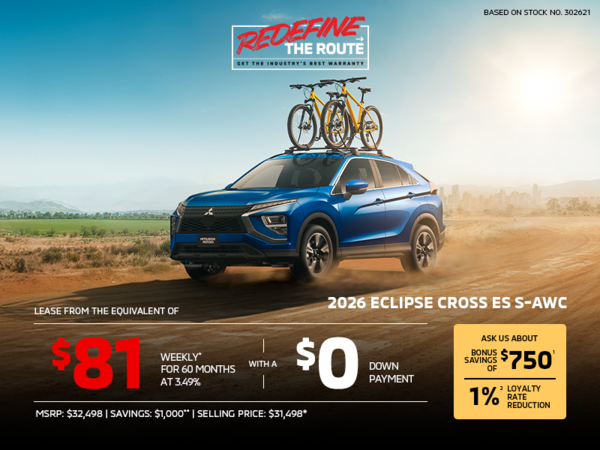 Lease a 2026 Mitsubishi Eclipse Cross ES S-AWC for as low as $81 weekly*