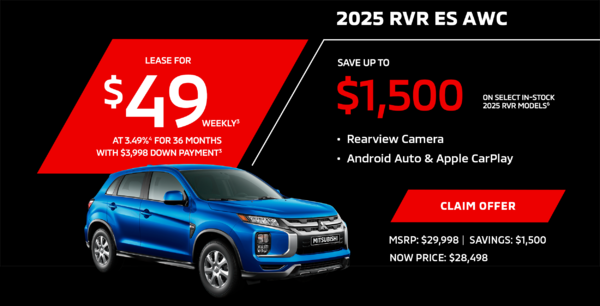 Lease a 2025 Mitsubishi RVR ES AWC for as low as $49 weekly*