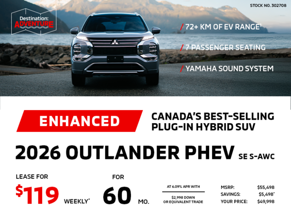 Lease a 2026 Mitsubishi Outlander PHEV SE S-AWC for as low as $119 weekly*