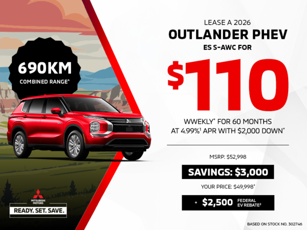 Lease a 2026 Mitsubishi Outlander PHEV ES S-AWC for as low as $110 weekly*