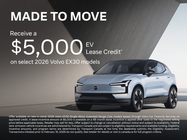 Receive a $5,000 EV Lease Credit on select 2026 EX30 models