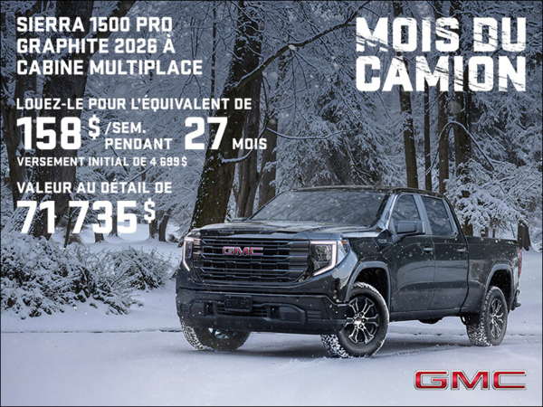 Le GMC Sierra 1500 Pro Graphite 2026 à cabine multiplace