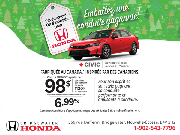 Obtenez la Honda Civic 2026!
