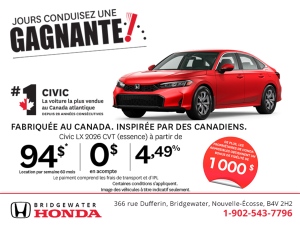 Obtenez la Honda Civic 2026!