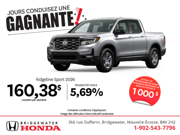 Obtenez le Honda Ridgeline 2026 !