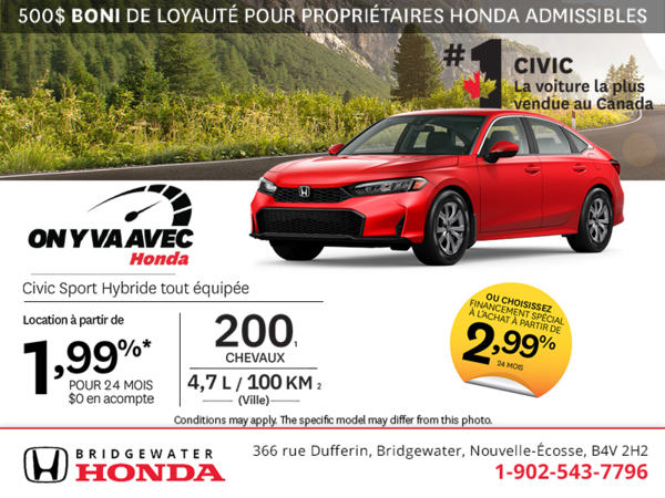 Obtenez la Honda Civic Sport Hybride 2026!
