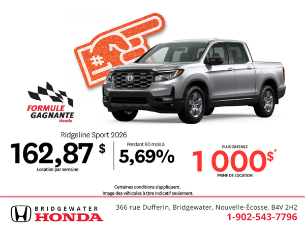 Obtenez la Honda Ridgeline 2026 !