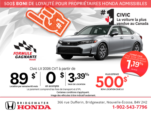 Obtenez la Honda Civic 2026!