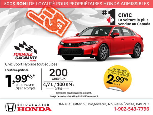 Obtenez la Honda Civic Sport Hybride 2026!