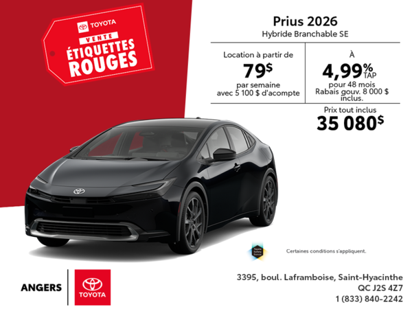 Toyota Prius Hybride Branchable SE 2026