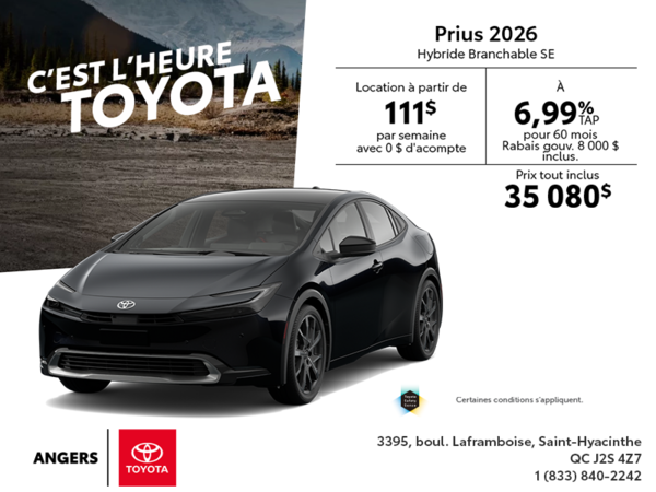 Toyota Prius Hybride Branchable SE 2026