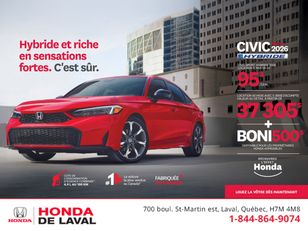 Obtenez le Honda Civic Sedan Hybride 2026 !