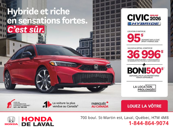 Obtenez le Honda Civic Sedan Hybride 2026 !