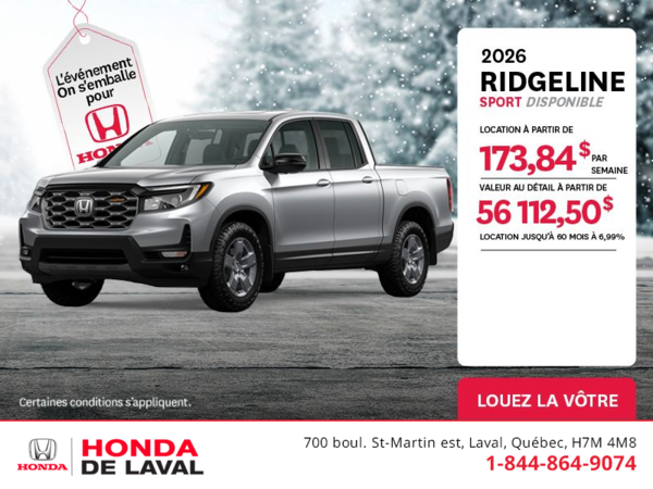 Obtenez le Honda Ridgeline 2026 !