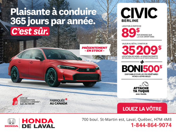 Obtenez le Honda Civic Berline 2026 !