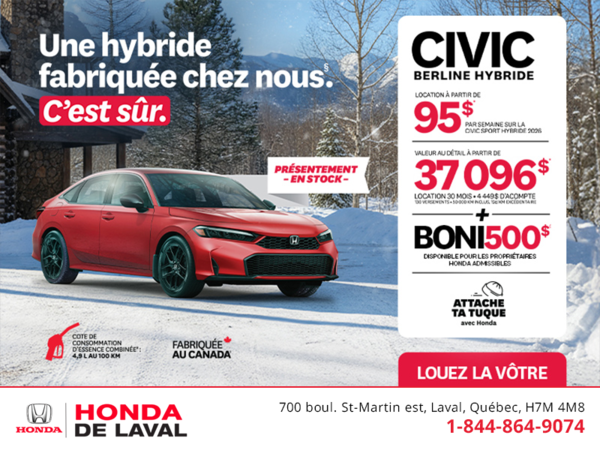 Obtenez le Honda Civic Berline Hybride 2026 !