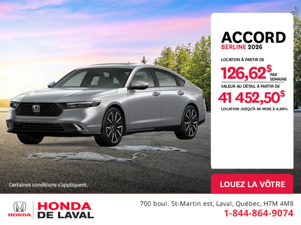 Obtenez la Honda Accord 2026 !