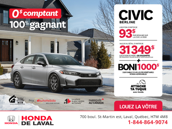 Obtenez le Honda Civic Berline 2026 !