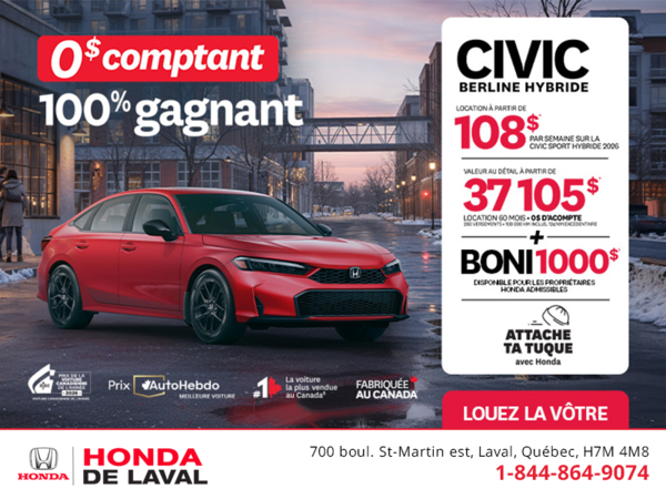 Obtenez le Honda Civic Berline Hybride 2026 !