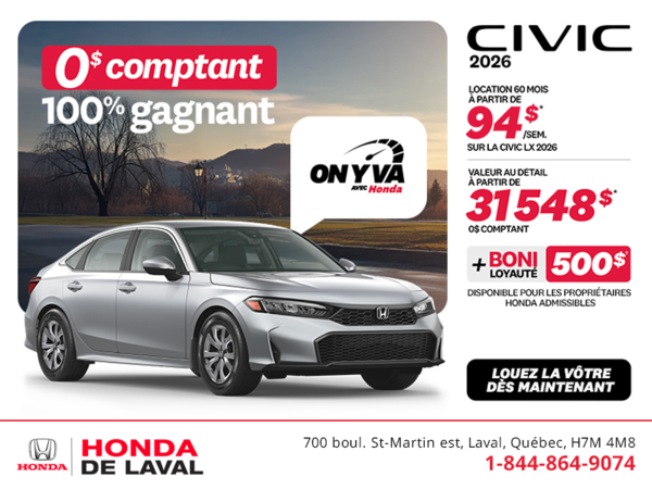 Obtenez la Honda Civic Berline 2026 !