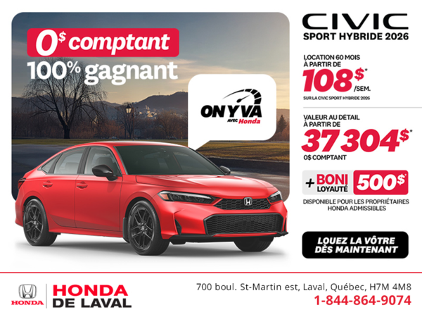 Obtenez la Honda Civic Berline Hybride 2026 !