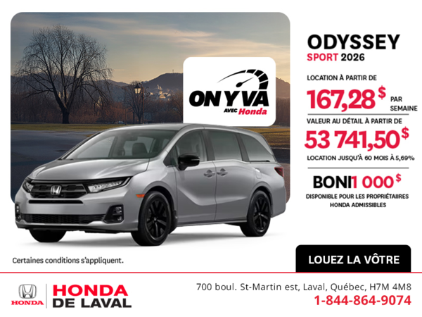 Obtenez la Honda Odyssey 2026 !