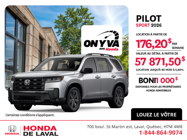 Obtenez la Honda Pilot 2026 !