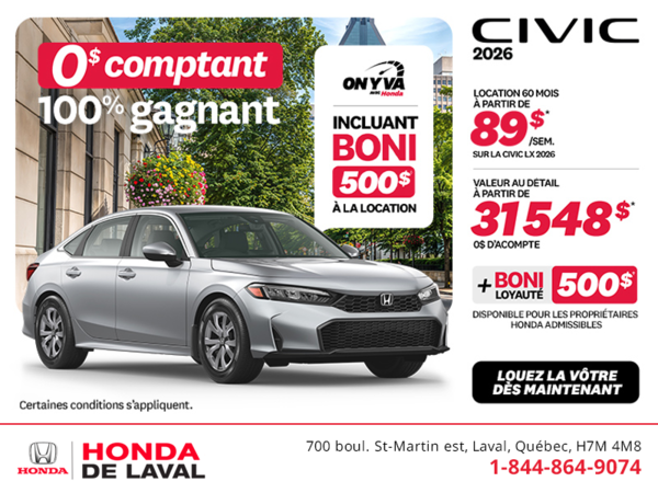 Obtenez la Honda Civic 2026 !