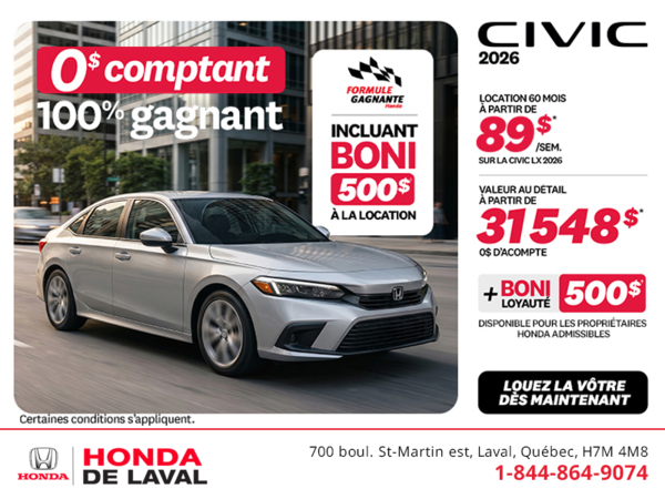 Obtenez la Honda Civic 2026 !