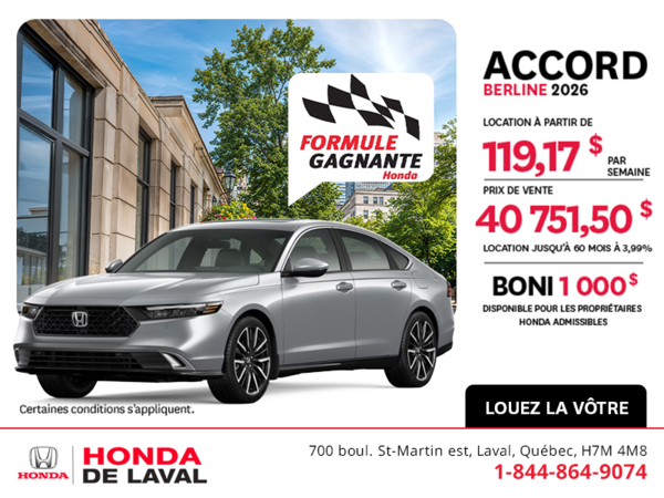 Obtenez la Honda Accord 2026 !