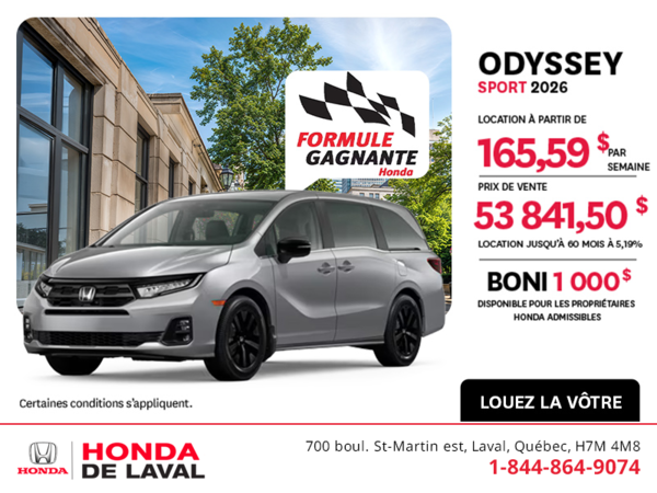 Obtenez la Honda Odyssey 2026 !