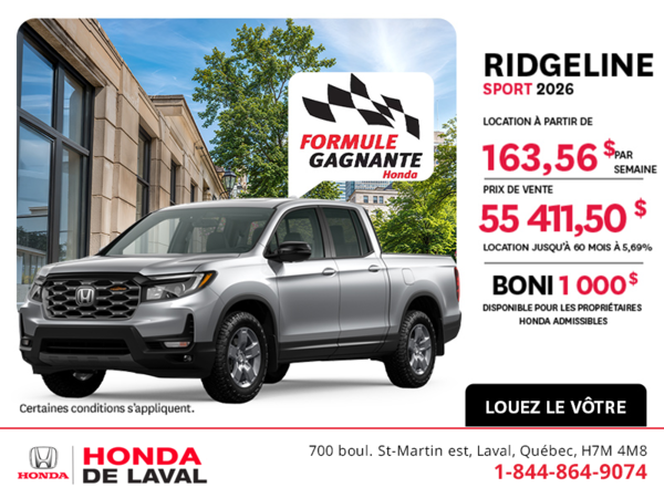 Obtenez la Honda Ridgeline 2026 !