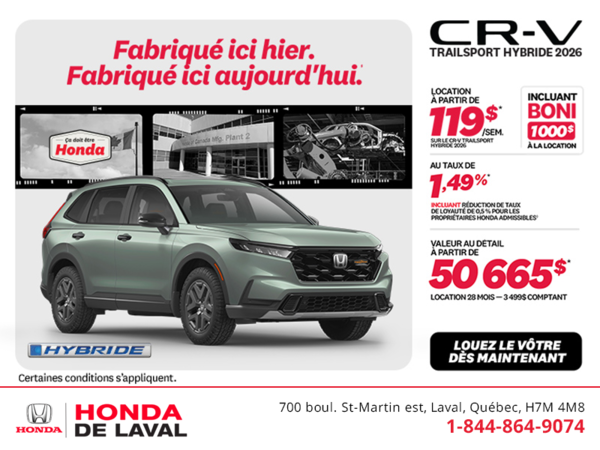 Obtenez la Honda CR-V Hybride 2026!