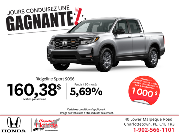 Obtenez le Honda Ridgeline 2026 !