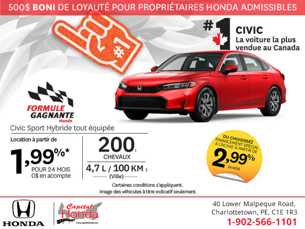 Obtenez la Honda Civic Sport Hybride 2026!