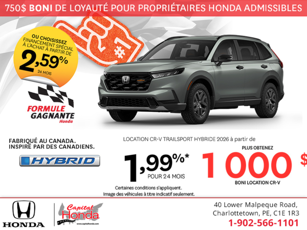 Obtenez la Honda CR-V Hybride 2026 !        