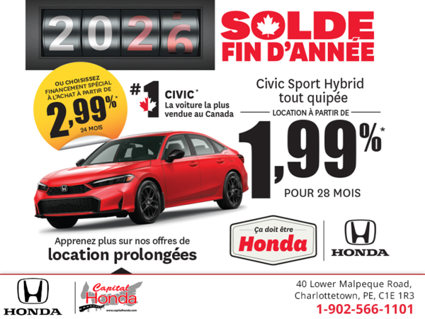 Obtenez la Honda Civic Sport Hybride 2026!