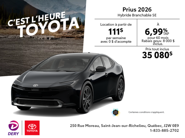 Toyota Prius Hybride Branchable SE 2026