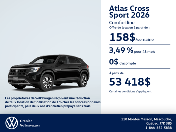 Procurez-vous le Volkswagen Atlas Cross Sport 2026