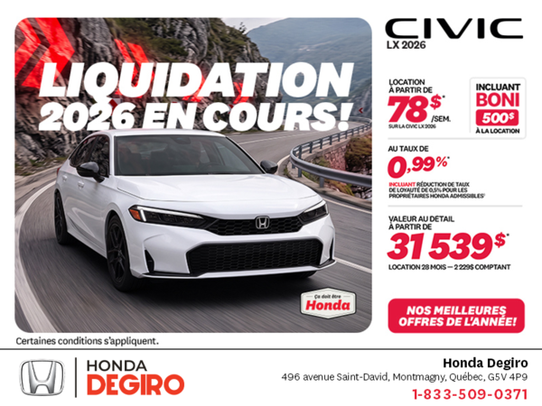 Obtenez la Honda Civic 2026 !