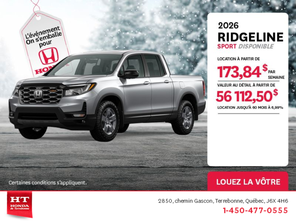Obtenez le Honda Ridgeline 2026 !