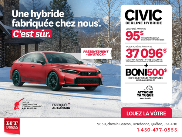 Obtenez le Honda Civic Berline Hybride 2026 !