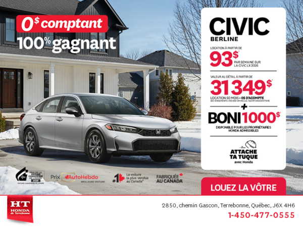 Obtenez le Honda Civic Berline 2026 !