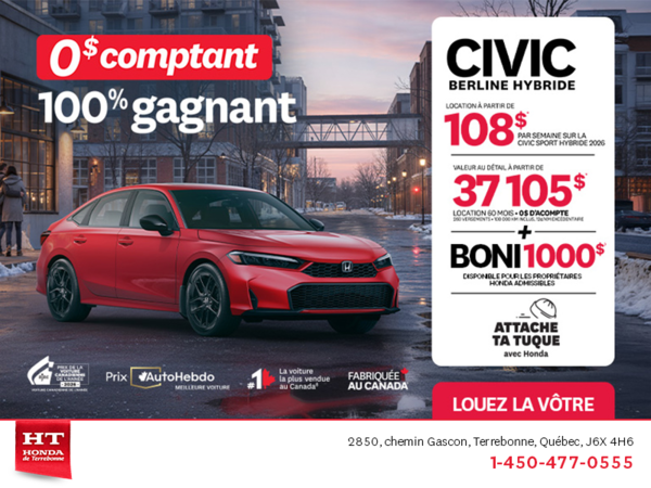 Obtenez le Honda Civic Berline Hybride 2026 !