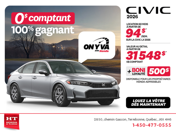 Obtenez la Honda Civic Berline 2026 !